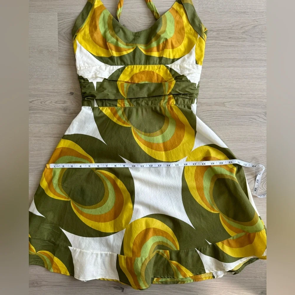 EUC Rare Totem Brand Mini Dress Retro Swirl Circle Green Yellow Orange Size XS S - Picture 4 of 9